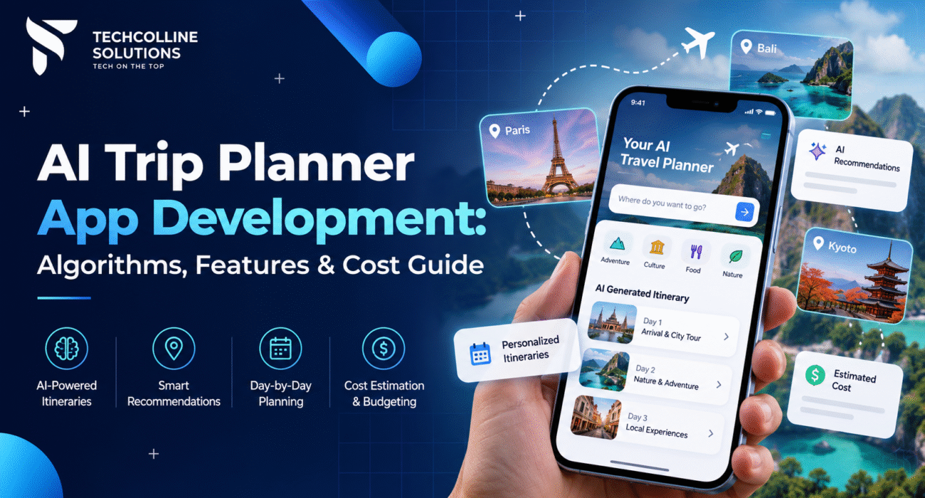 AI trip planner app development – Flutter app screen showing a day-by-day AI-generated travel itinerary