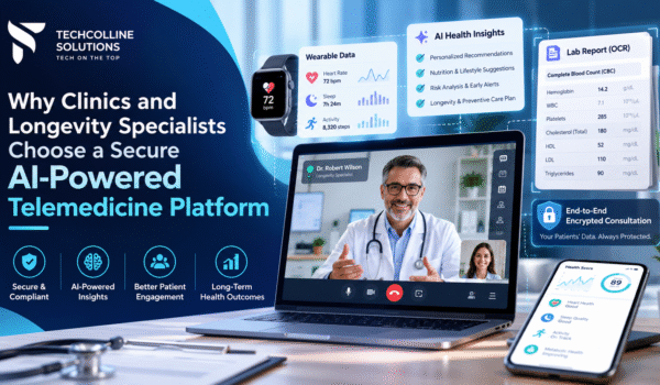 AI-powered telemedicine platform development: doctor on an encrypted video visit with wearable data and an AI report